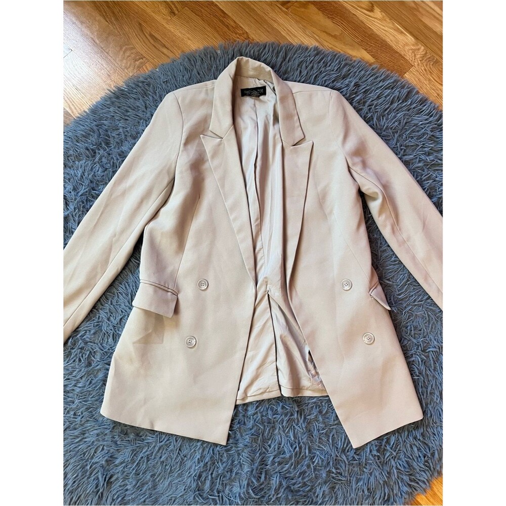 Rachel Zoe Open Front Double Breasted Blazer Jacket Light Beige Size M
